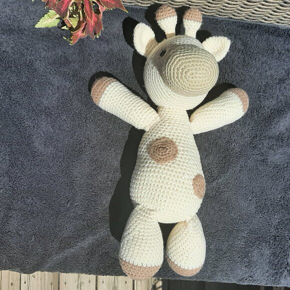 Artisan Made Hand Crocheted Giraffe Tan White Brown Spots 16" - Picture 3 of 9